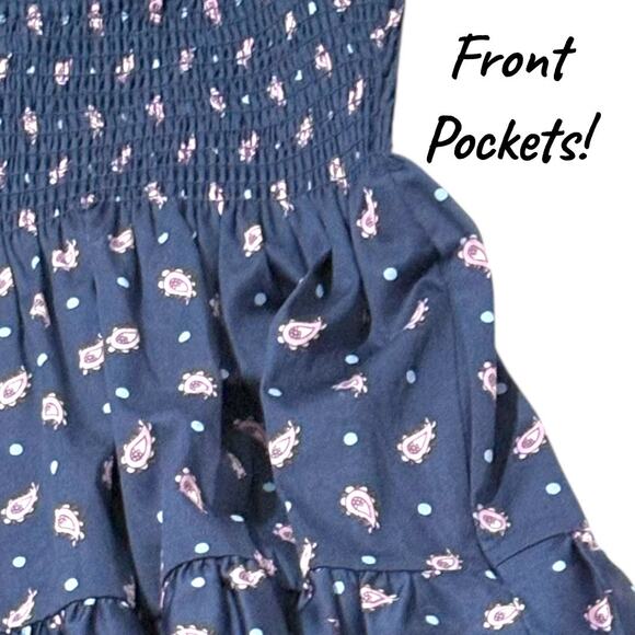 NWT Kate Spade Dress - XS - Navy Blue Print - w/ Pockets & Optional Straps - Picture 11 of 12